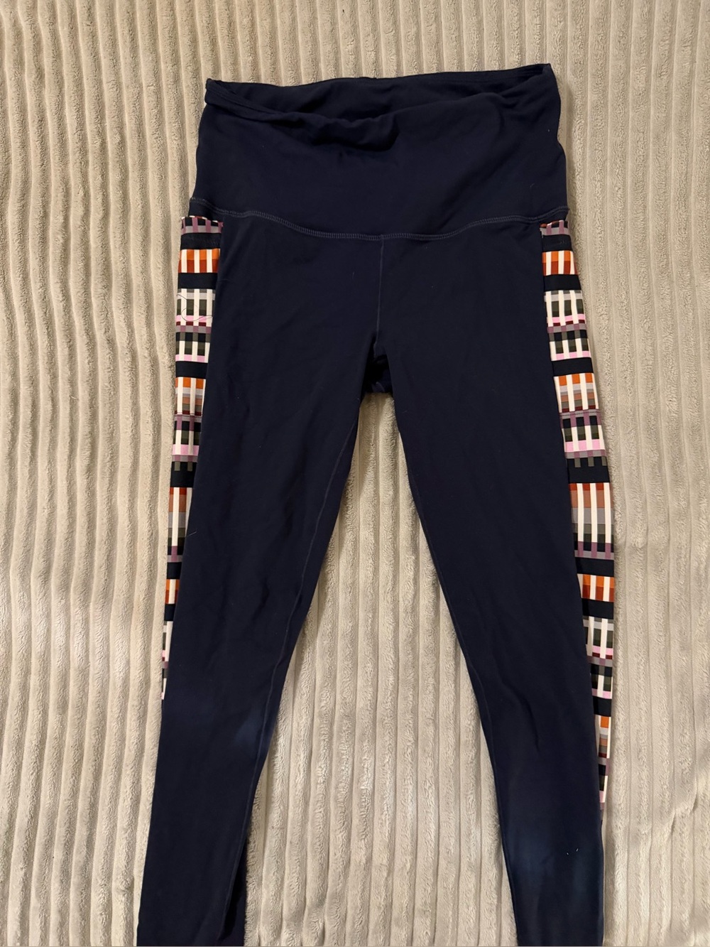 Prana Navy Leggings with Multicolor Side Panels